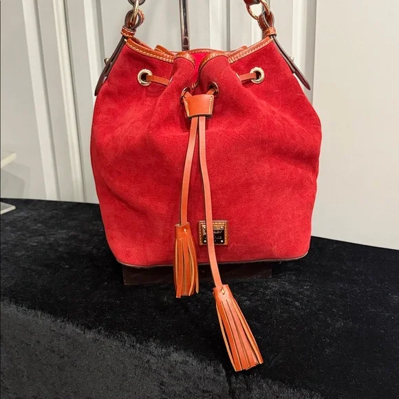 Dooney & Bourke Burnt Orange Suede Bucket Bag, Red Interior - Picture 2 of 12